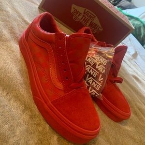 All Red Checkered Low Top Vans